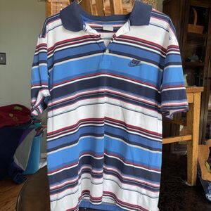 Nike Vintage Y2K Rugby Style Golf Polo Shirt-Blue-Size XL Striped Classic Style